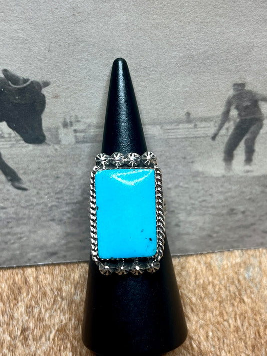 Large Turquoise Rectangular Ring with Starburst size 9