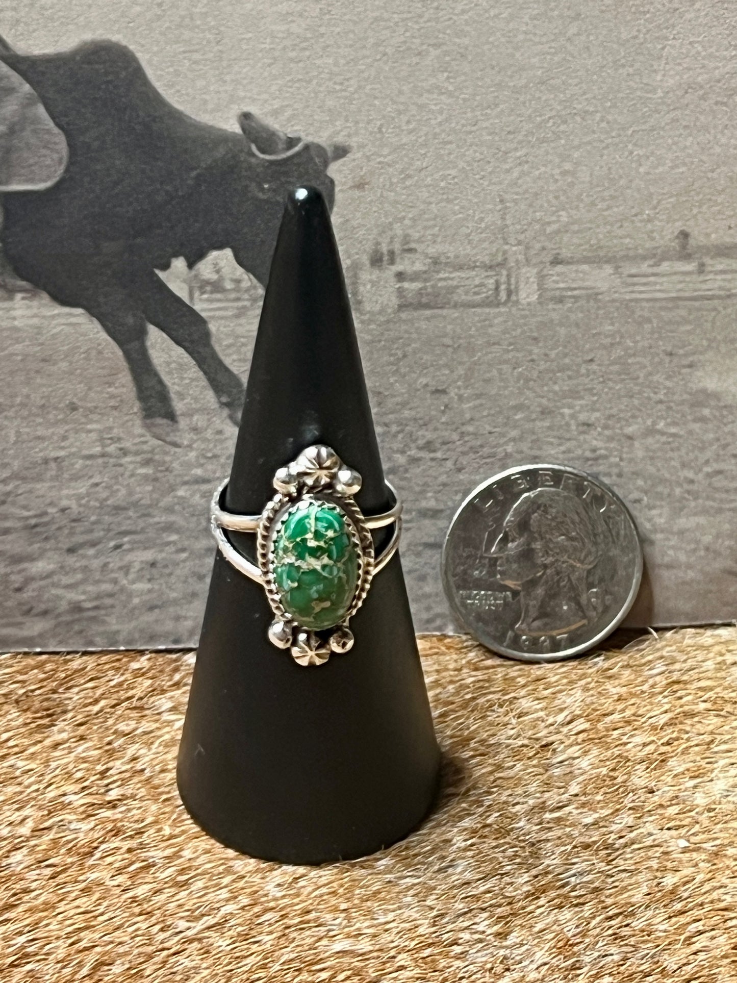 Navajo Sonoran Gold Ring with Starburst size 8.5