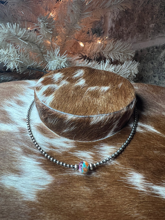 14-Inch Sterling Silver Pearl & Mojave Bead Choker