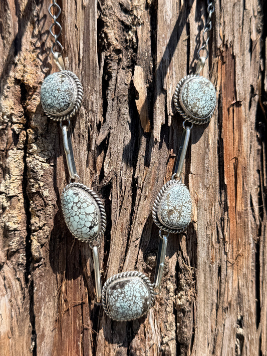 5 Stone Veriscite Choker By Native American Master Silversmith Mary Ann Spencer