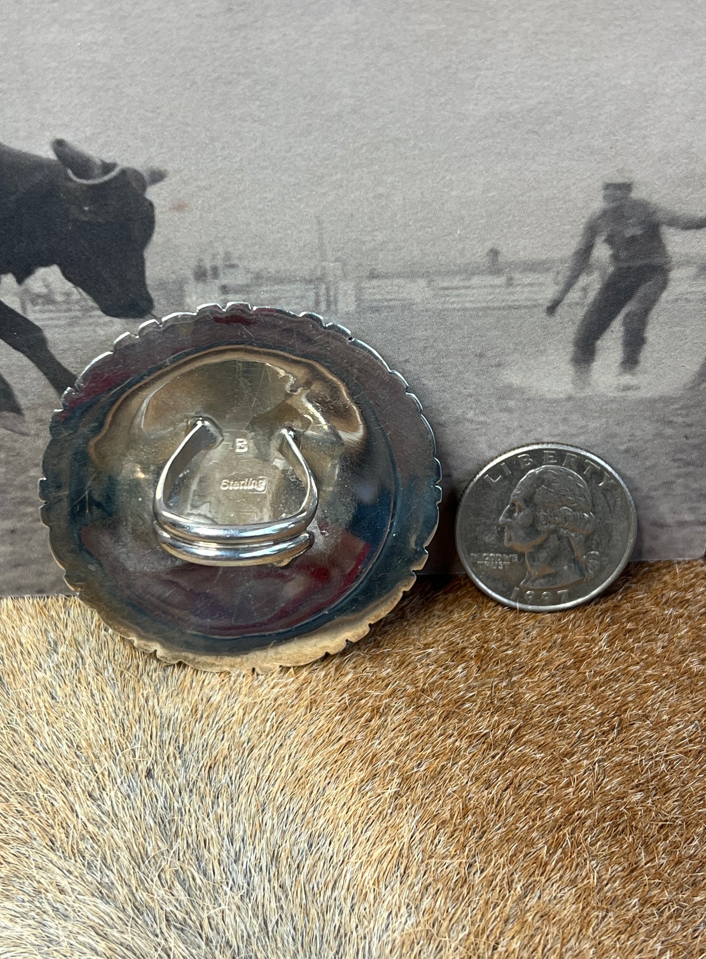 Navajo Pink Conch and Turquoise Cluster Ring Size 5 Sterling Silver J Begay