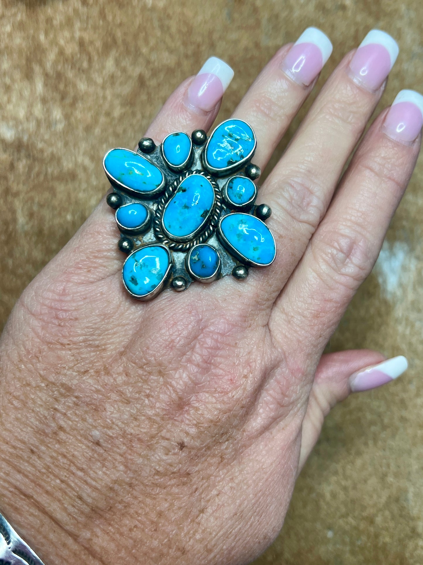 Bright Blue Turquoise Adjustable Ring by Wilson Dawes