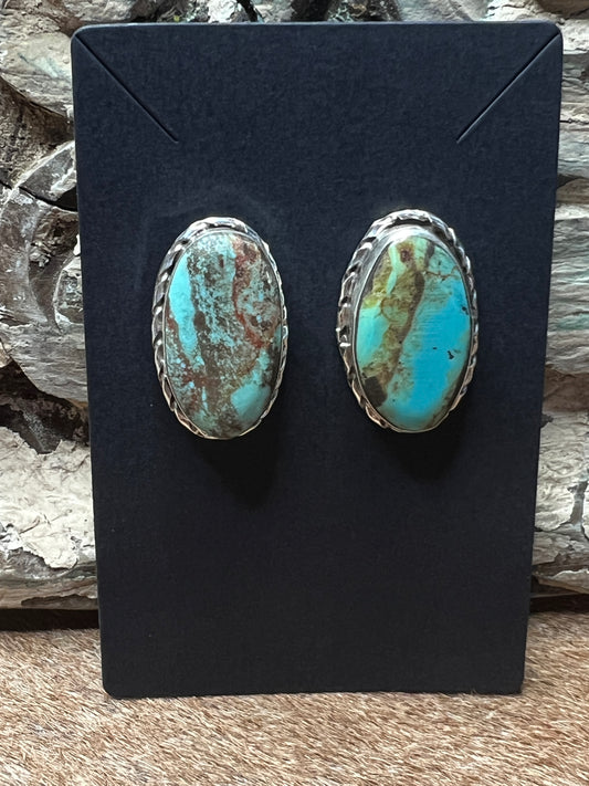 Oval Navajo Turquoise Post Earrings