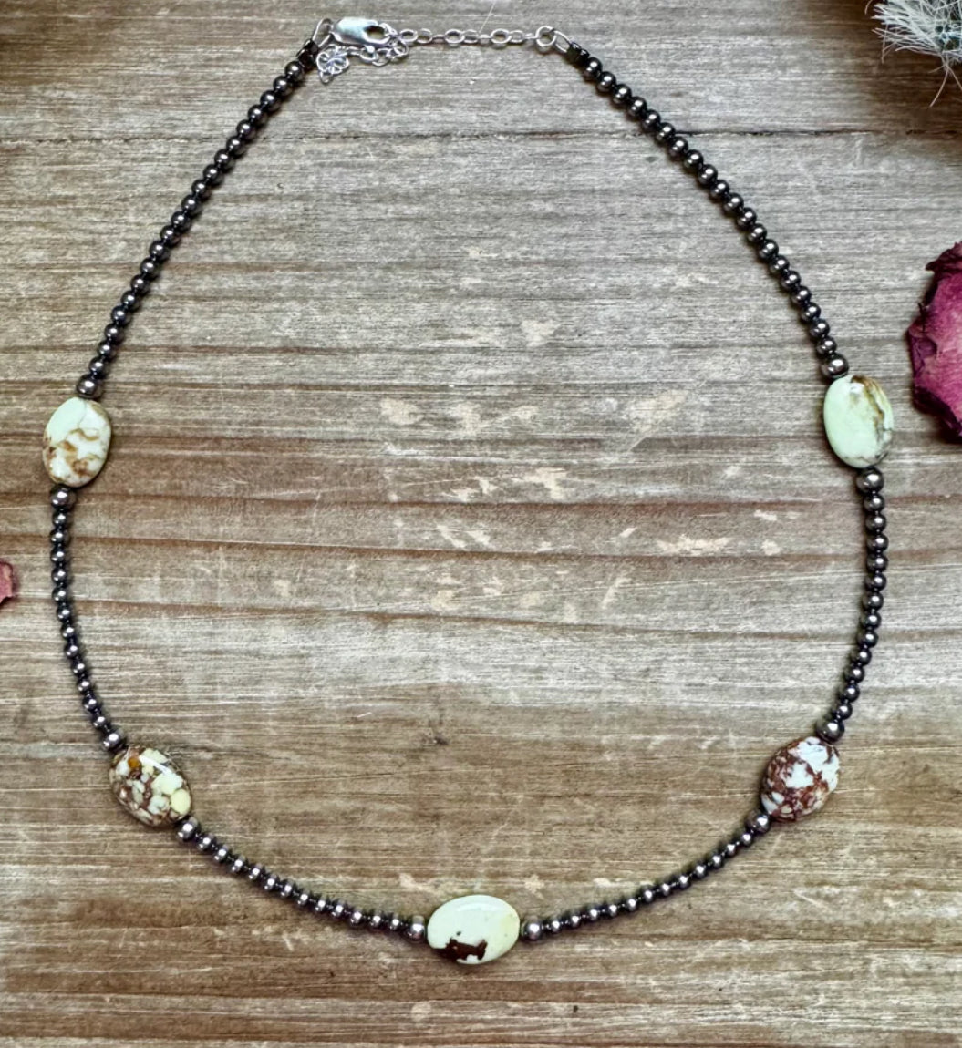 5 Magnesite Lemon Turquoise Choker And Sterling Silver Pearls