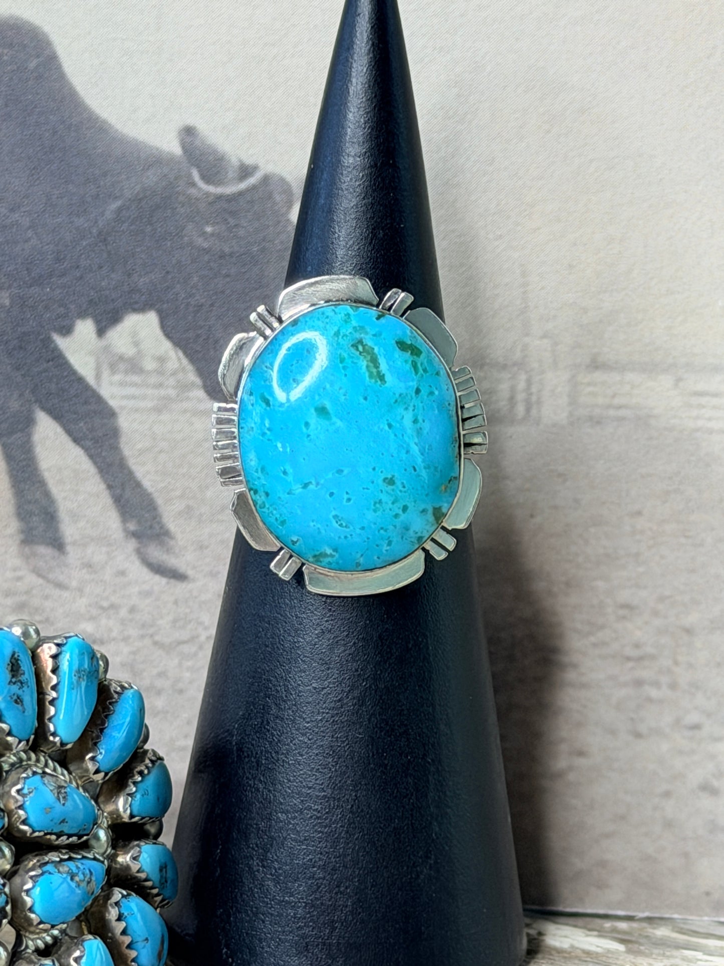 Authentic Native America Navajo Sterling Silver Turquoise Ring By Jimmy Garcia size 6.5