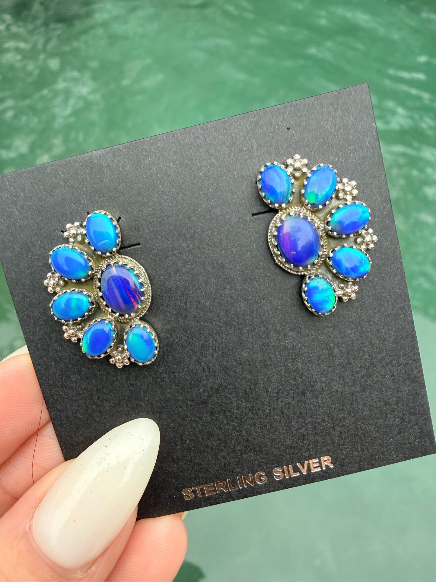 Half Cluster and Sterling Silver Post Earrings