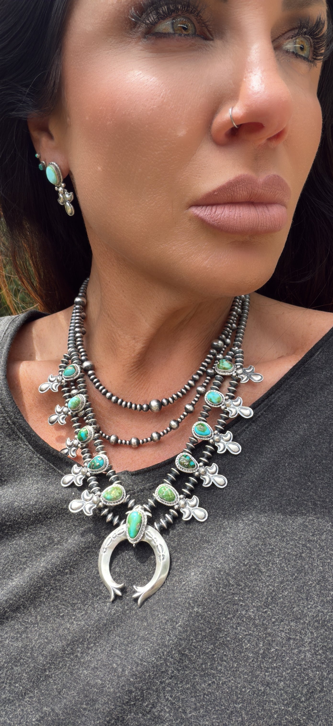 Adrienne Gordon Sonoran Mountain Turquoise & Sterling Silver Squash Blossom Necklace Set