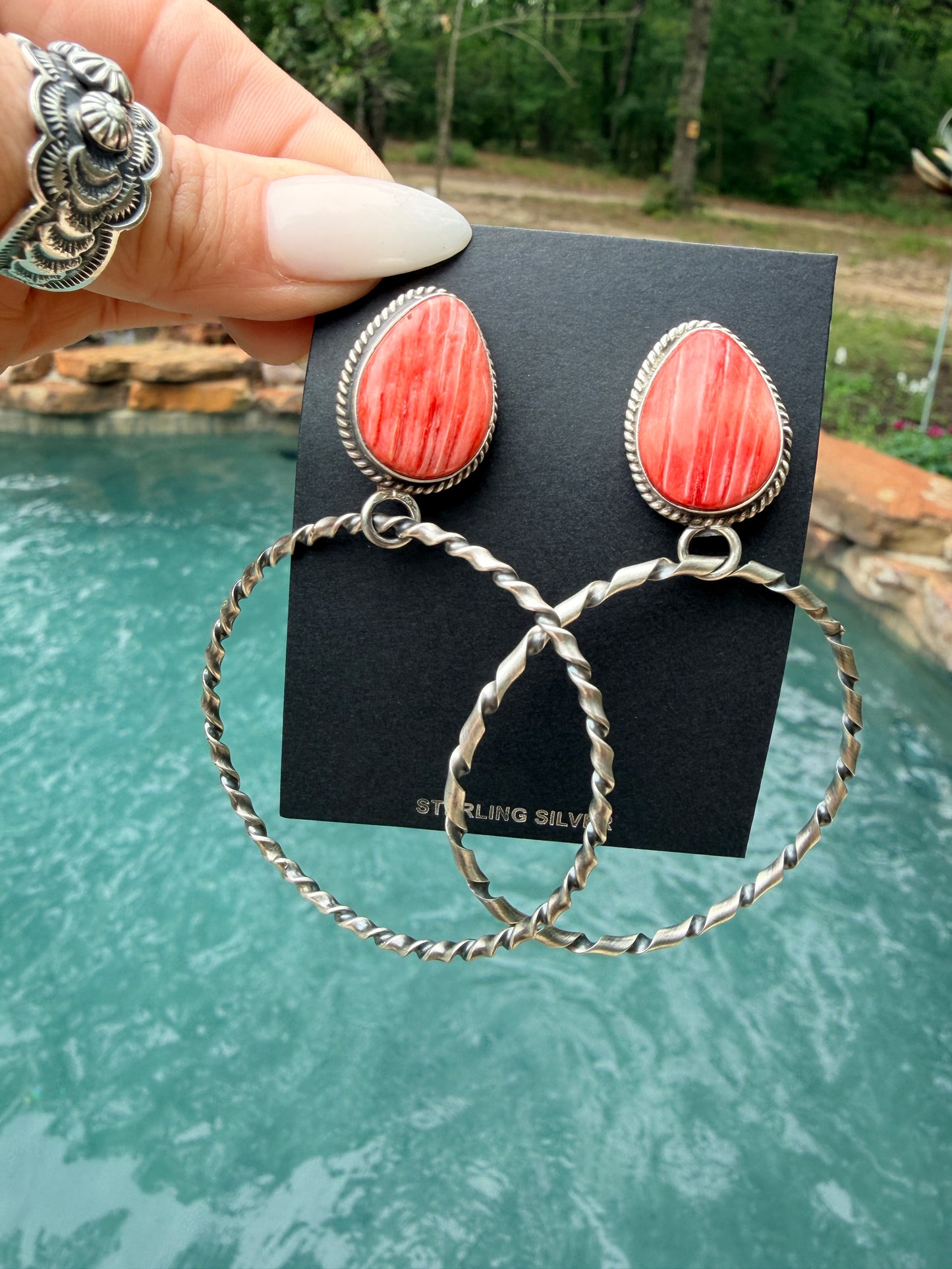 Authentic Elouise Kee Red Spiny Oyster & Sterling Silver Post Dangle Earrings