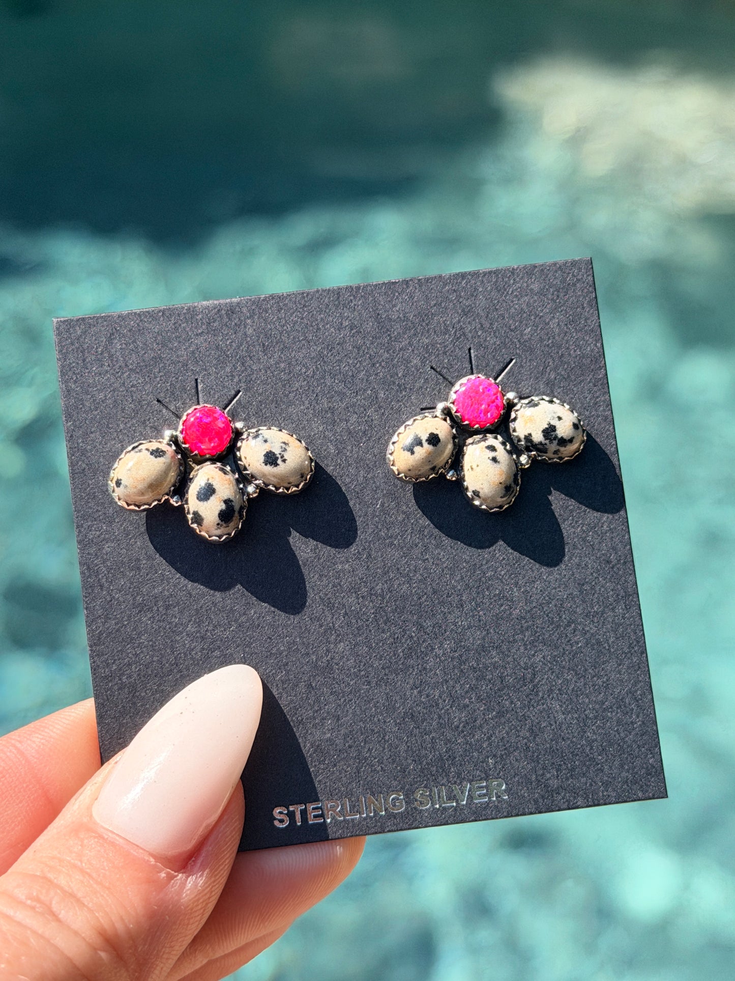 Dalmation Jasper & Mimosa Opal Cluster Earrings
