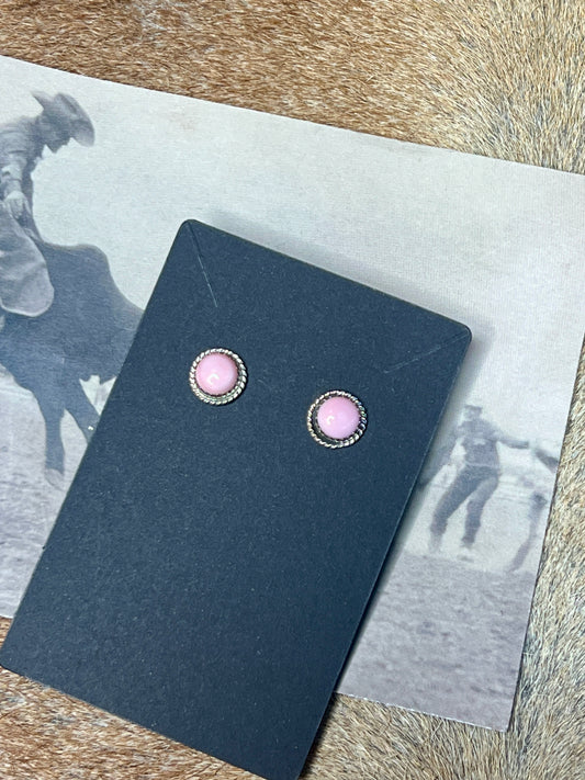 Navajo Sterling Pink Conch Round Button Stud Earrings