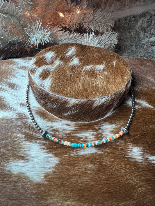 Sterling Silver Pearl Choker with Extra Turquoise & Spiny Oyster