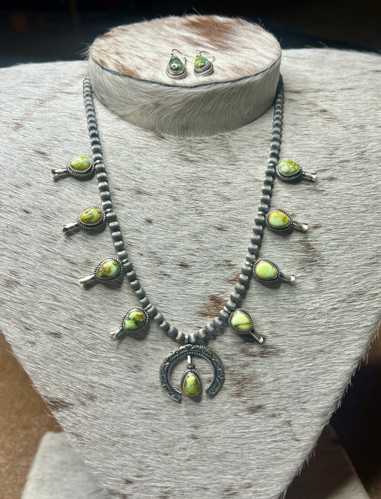 Authentic Palomino Squash Blossom Necklace Set