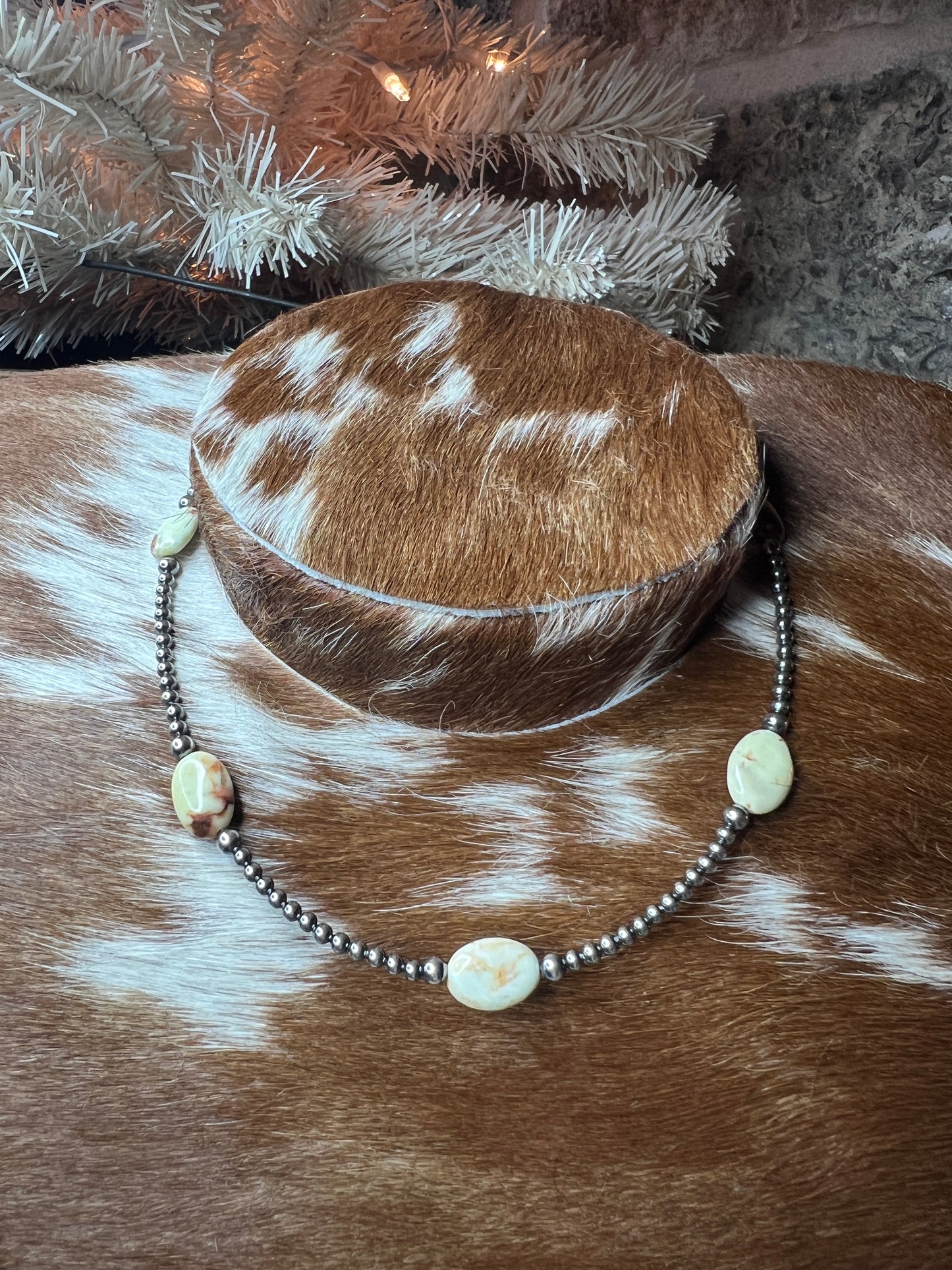 5 Magnesite Lemon Turquoise Choker And Sterling Silver Pearls