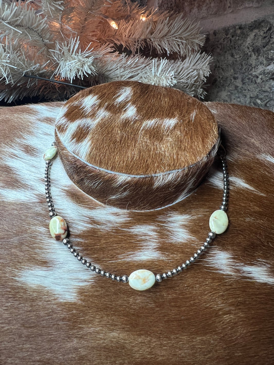 5 Magnesite Lemon Turquoise Choker And Sterling Silver Pearls