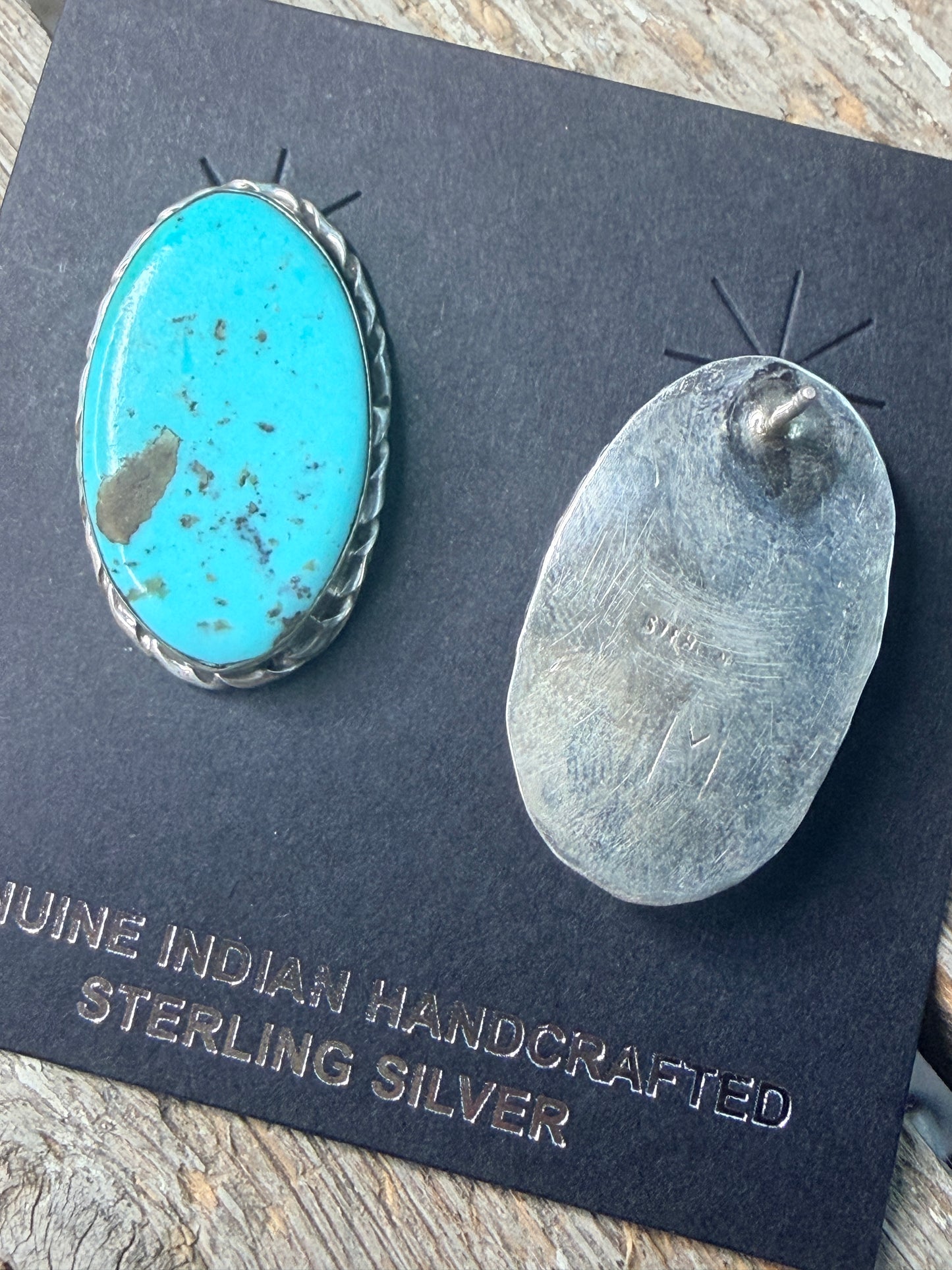 Native Made Large Oval Turquoise Post Earrings By Mike Dedman