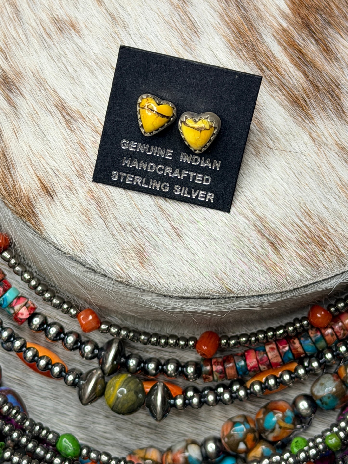 HANDMADE STERLING SILVER MULTI STONE HEART SHAPE STUDS