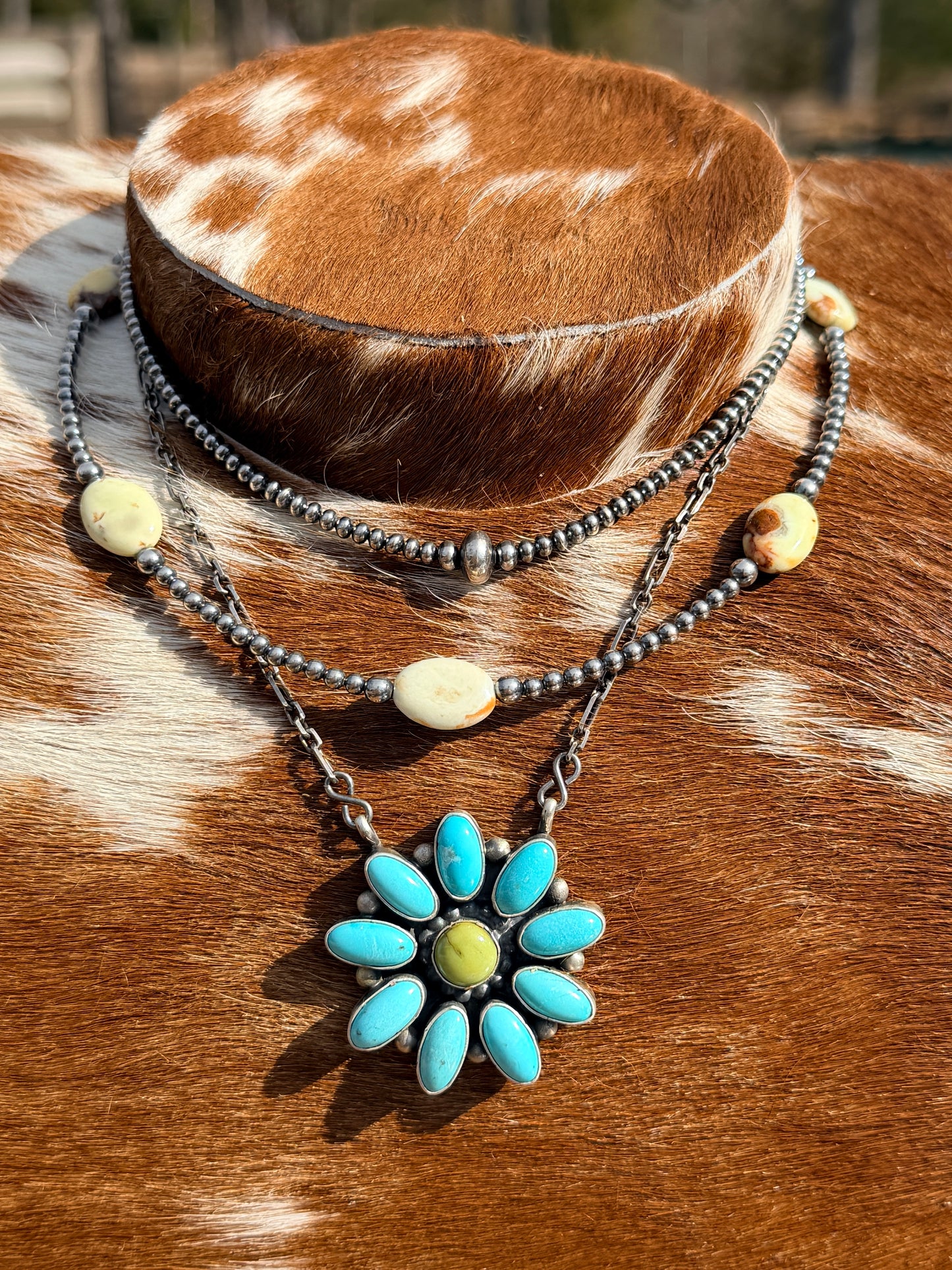 5 Magnesite Lemon Turquoise Choker And Sterling Silver Pearls