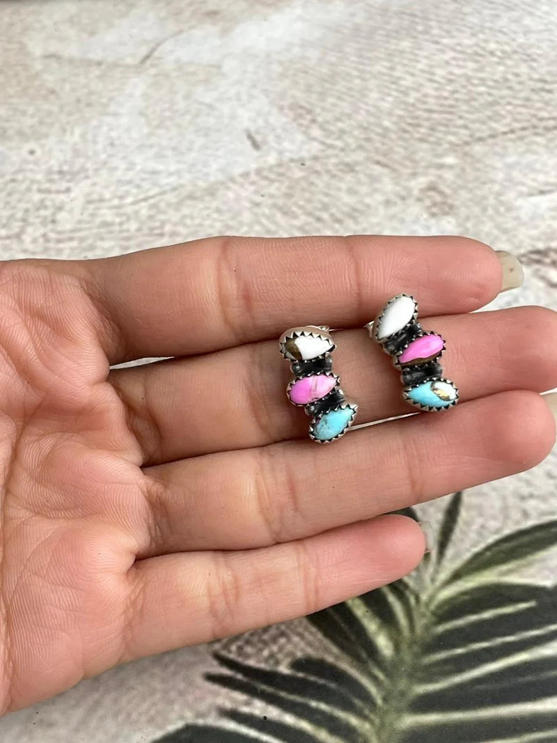 HANDMADE STERLING SILVER COTTON CANDY POST STUDS EARRINGS