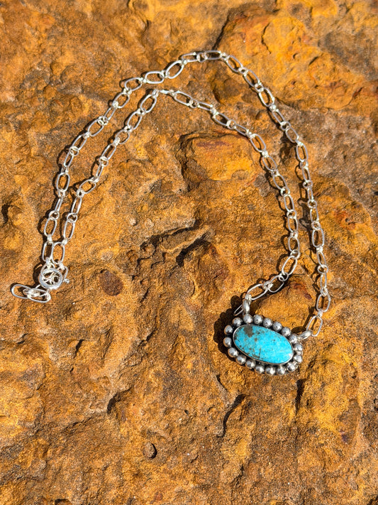 Authentic Native America Sterling Silver Turquoise Necklace By Sadie Jim