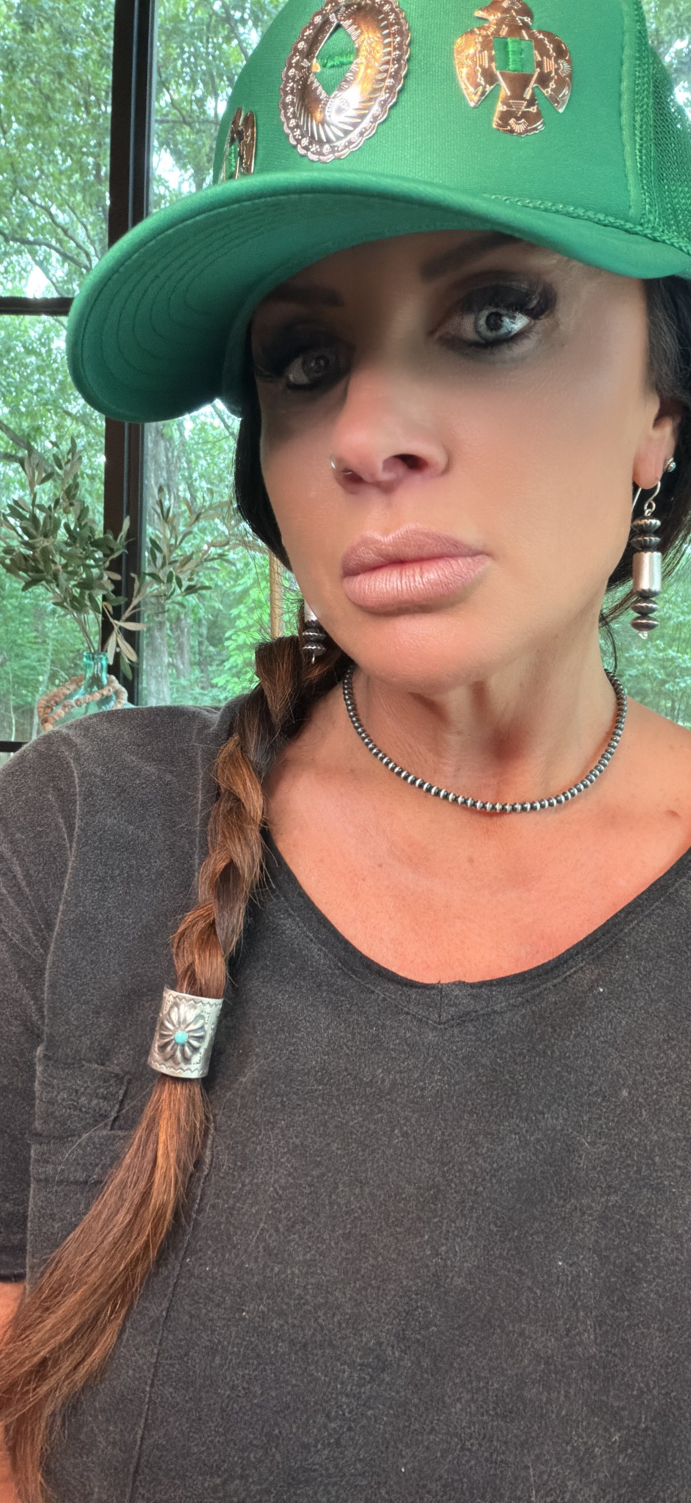 Concho and Turquoise Hand Stamped Braid Keepers 1”