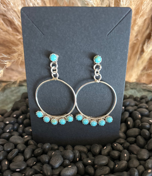 Authentic Lightweight Navajo Artist Chee Turquoise and Sterling Hoop Earrings