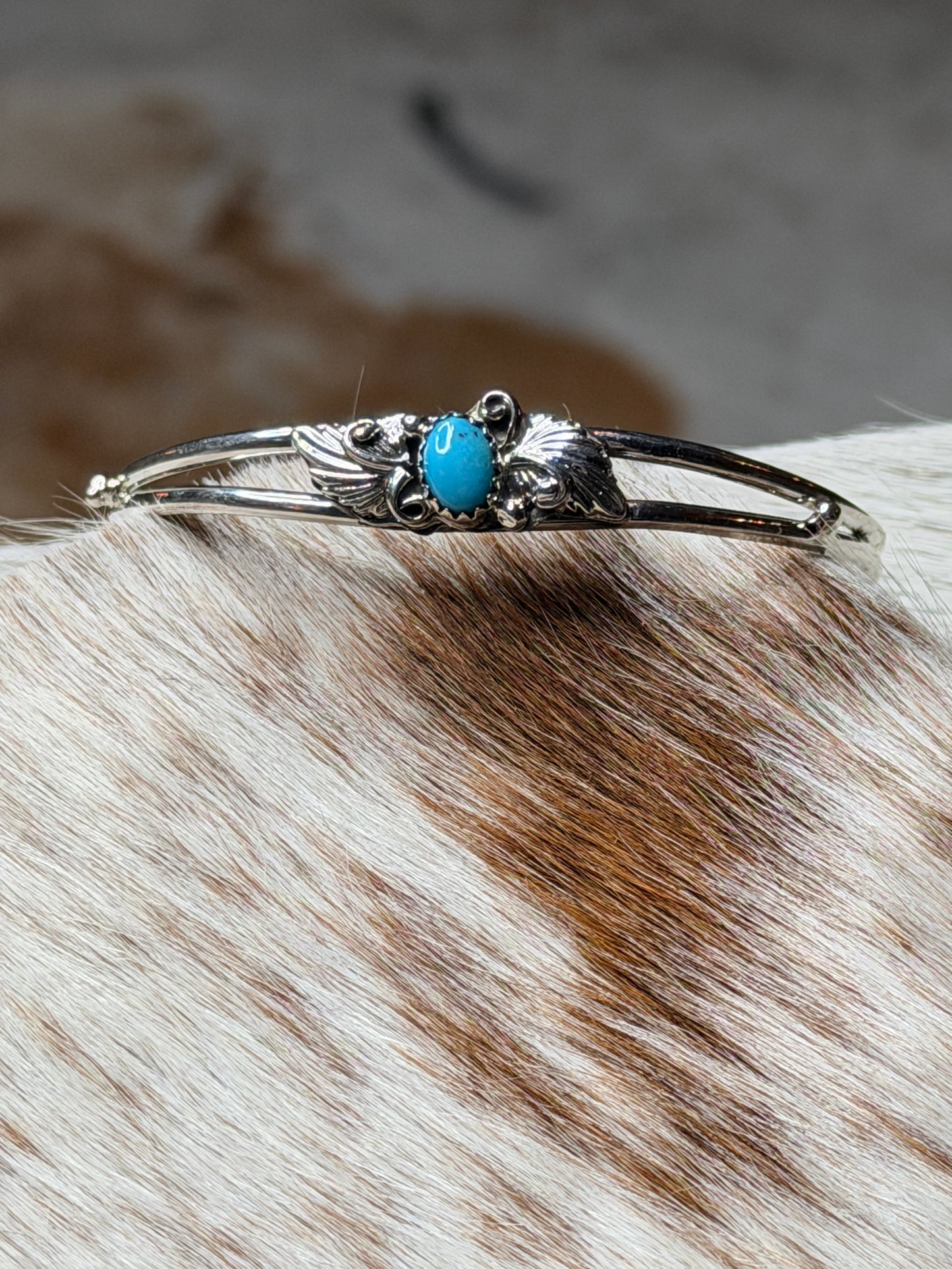 Native Made Turquoise and Sterling Silver Leaf Cuff