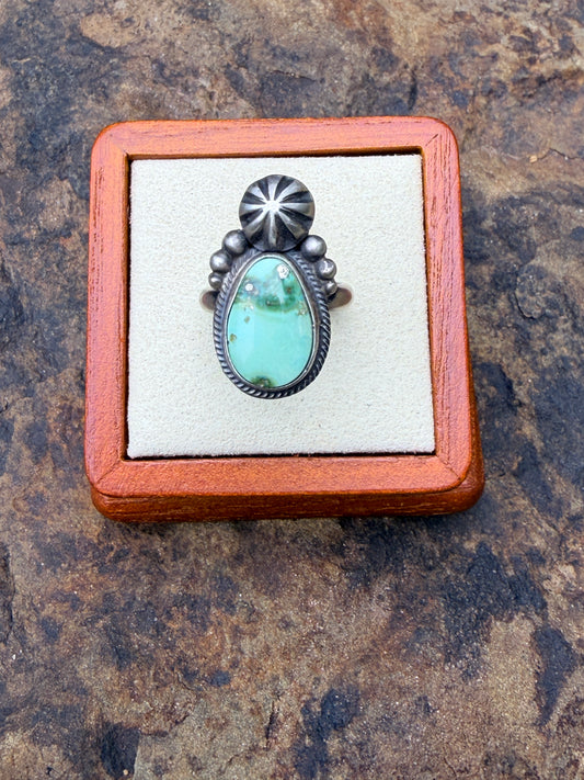 Marie Tsosie Sonoran Gold Turquoise &
Sterling Silver Ring Size 5.25