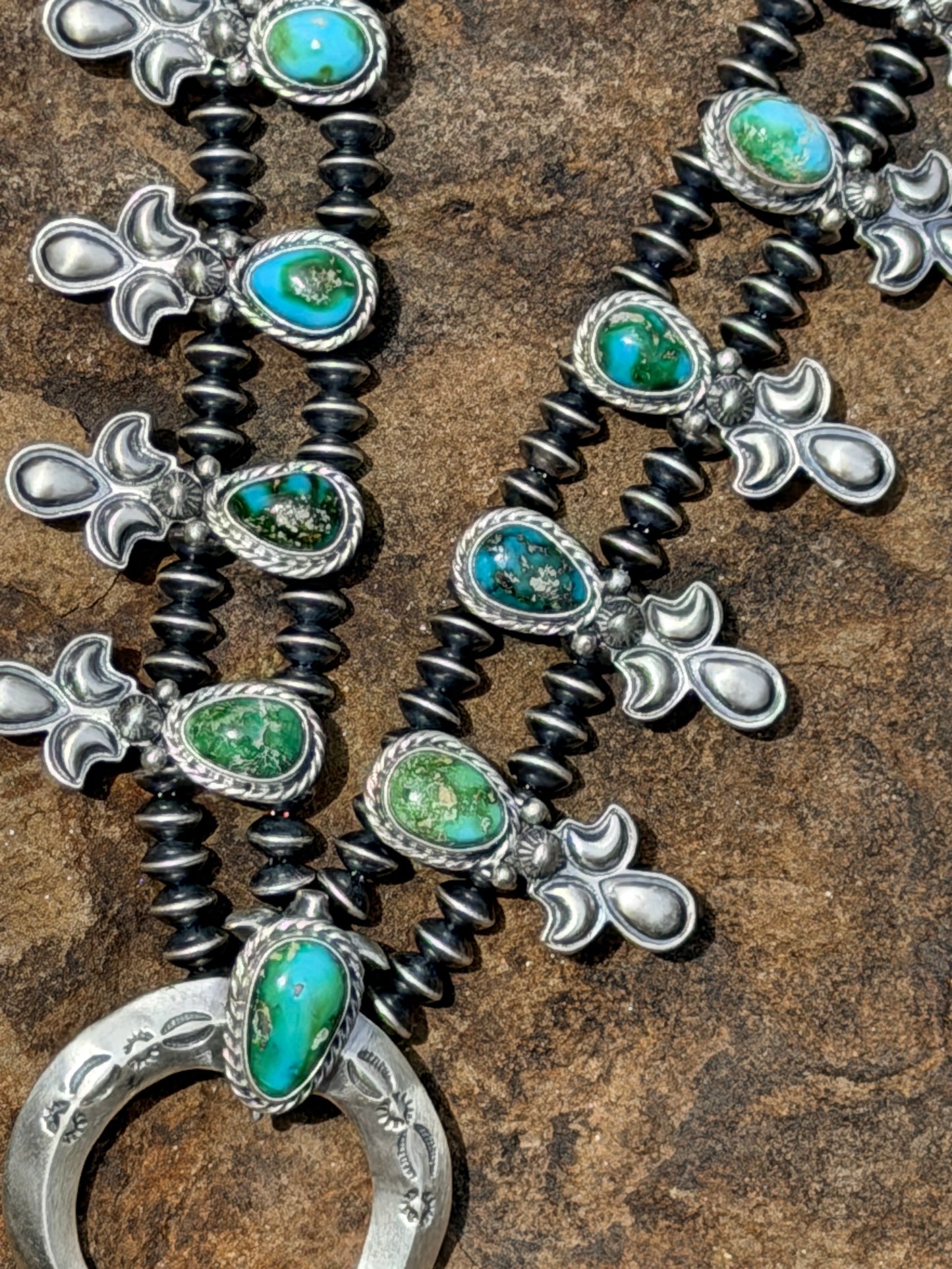 Adrienne Gordon Sonoran Mountain Turquoise & Sterling Silver Squash Blossom Necklace Set