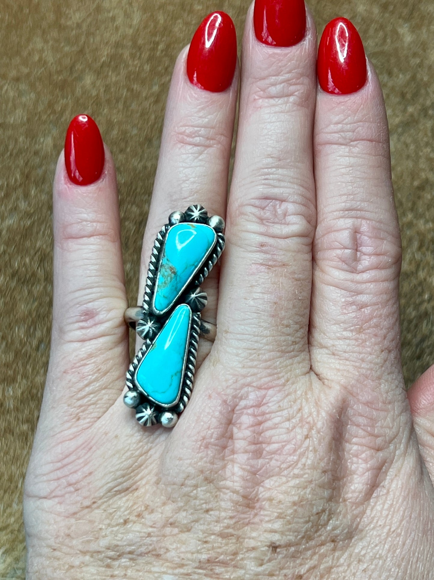 2 Stone Turquoise Adjustable Ring