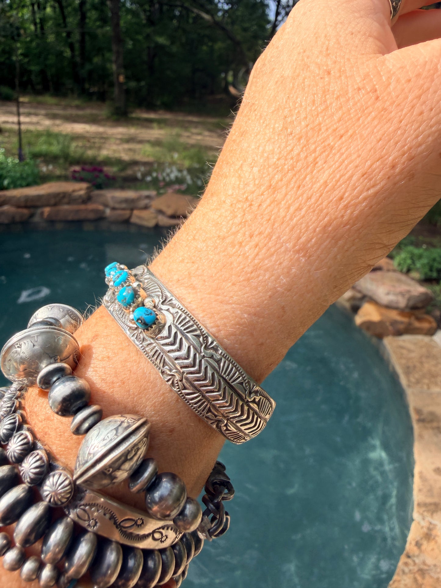 Native Made Turquoise & Sterling Silver Cuff Bracelet by JP Ukestine