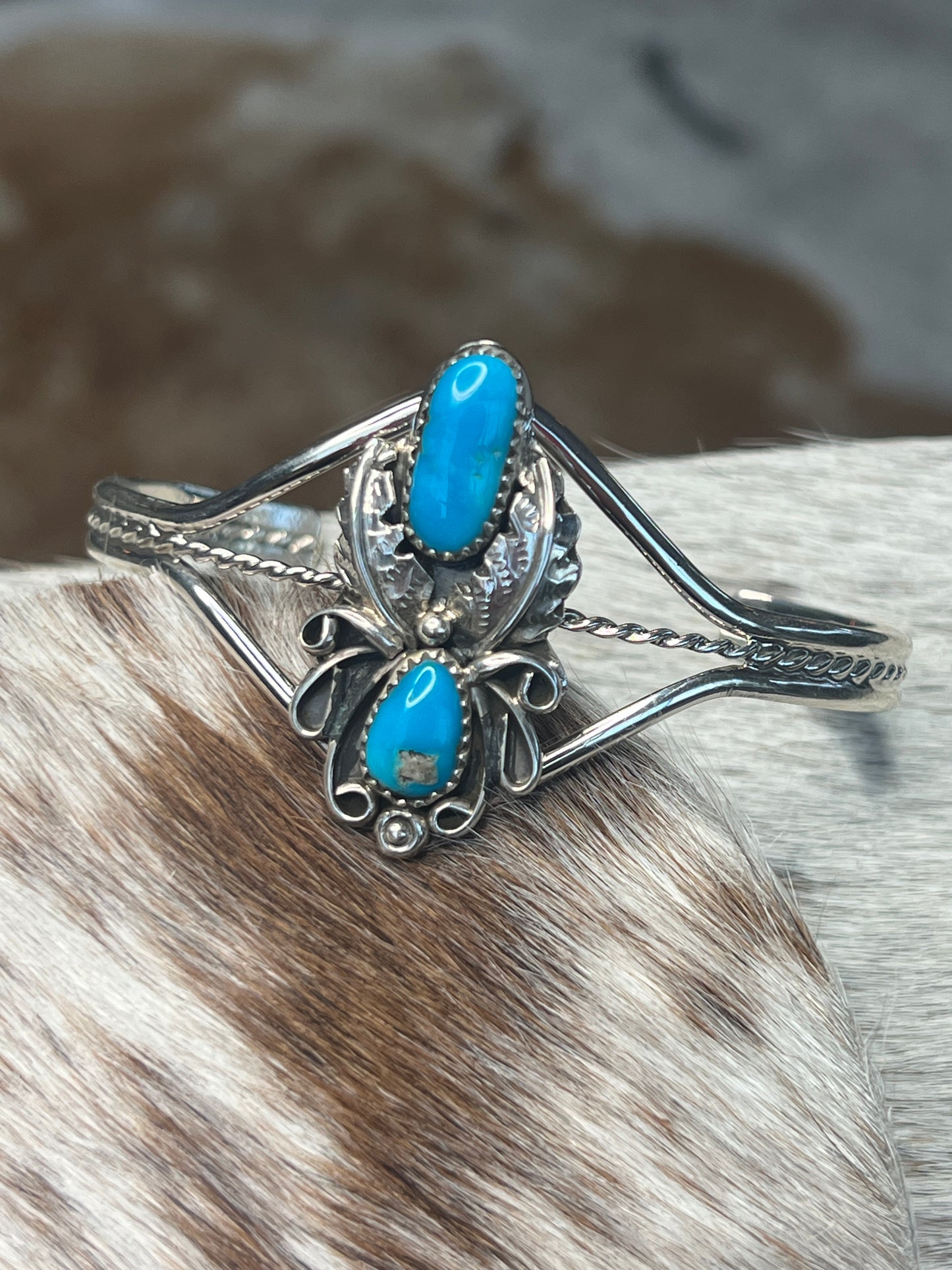 Native Made Sterling Silver Turquoise Bracelet Cuff By Harry B. Yazzie