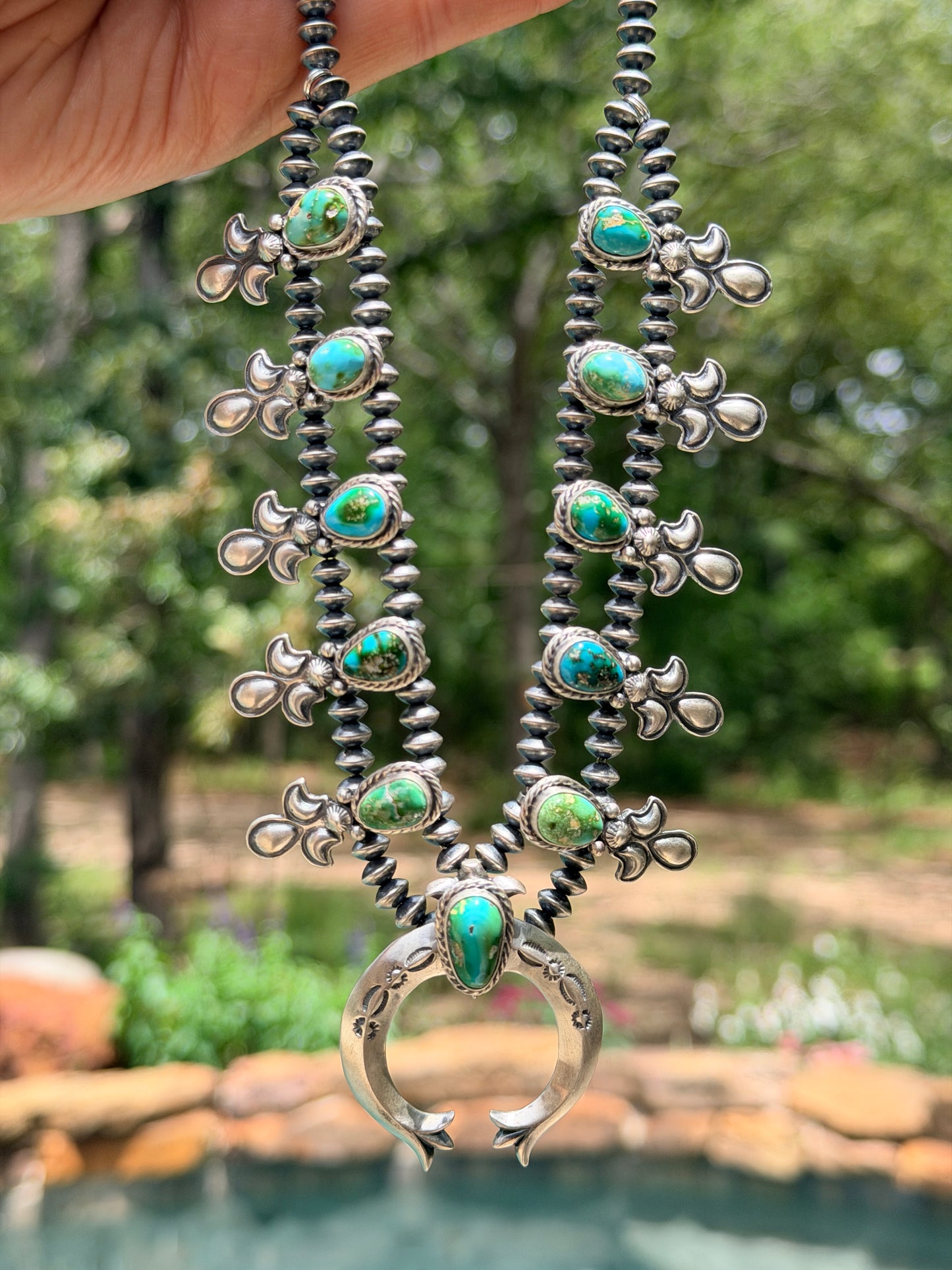 Adrienne Gordon Sonoran Mountain Turquoise & Sterling Silver Squash Blossom Necklace Set