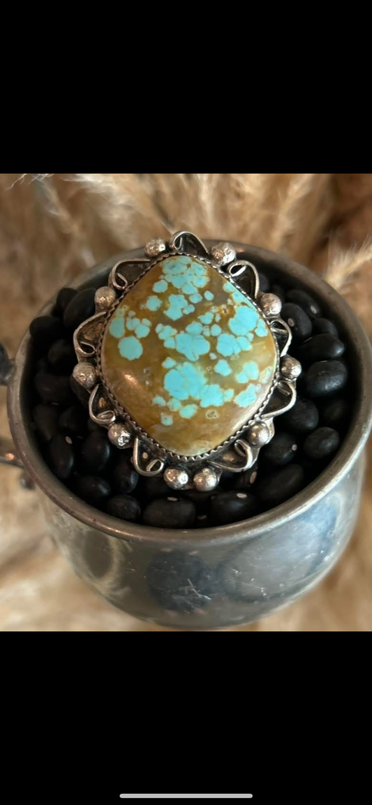 Huge Mine Number 8 Turquoise Adjustable Ring
