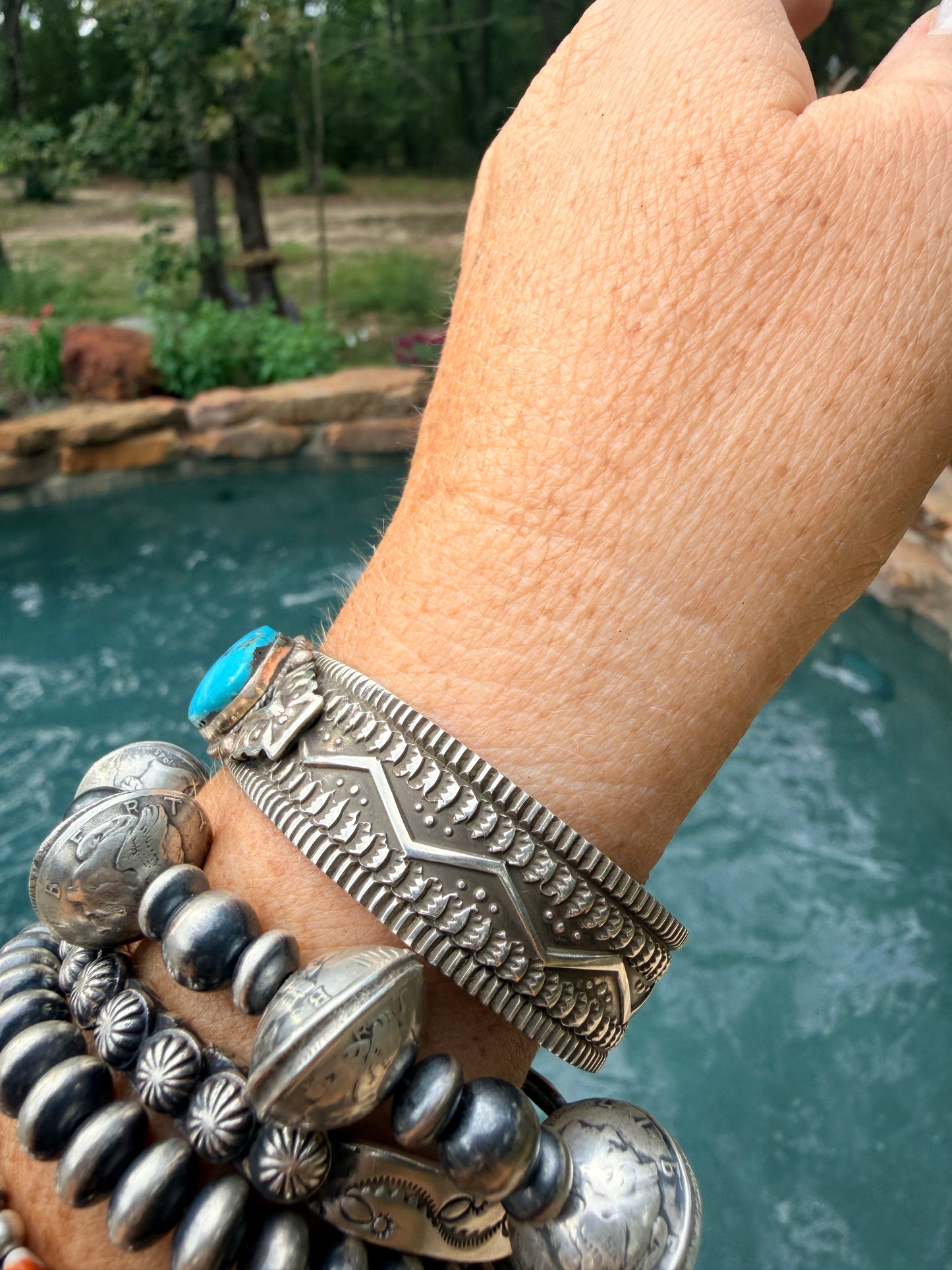 Authentic Native American Kingman Turquoise Bracelet by D Cadman