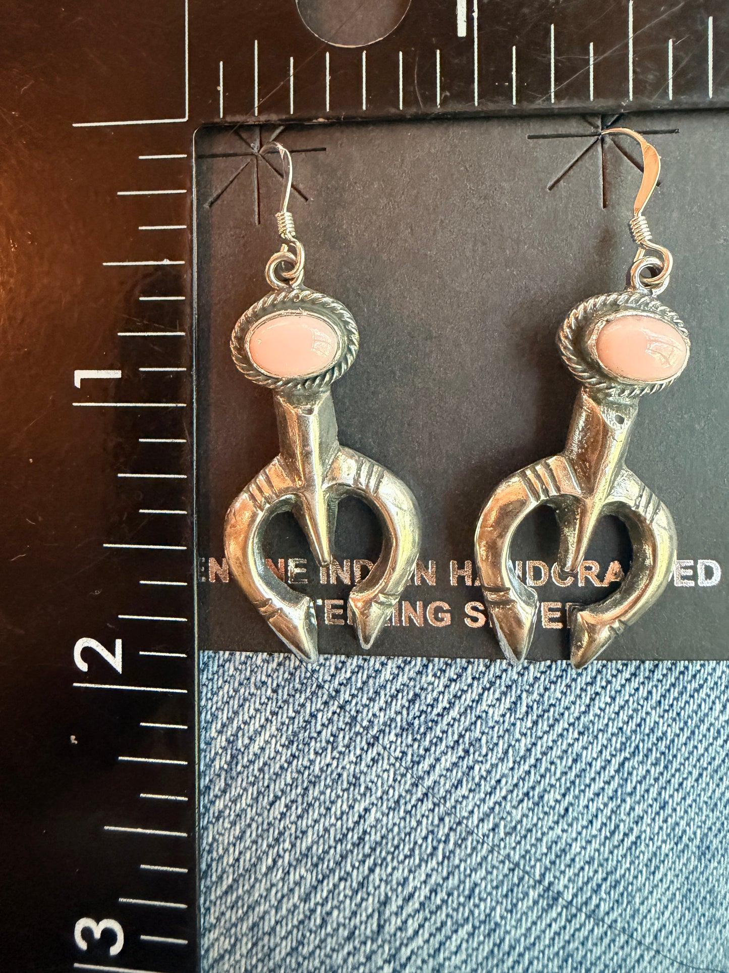 Native Made Sterling Silver and Pink Conch Shell Naja Dangle Earrings By Jerryson Henio.