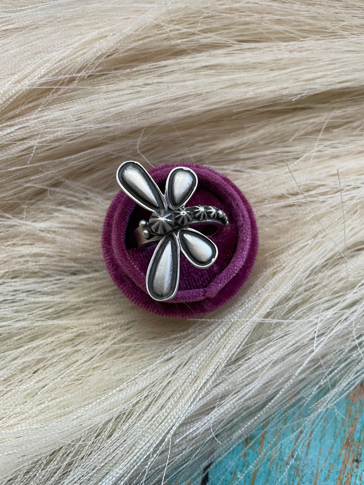 HANDCRAFTED STERLING SILVER DRAGONFLY ADJUSTABLE RING