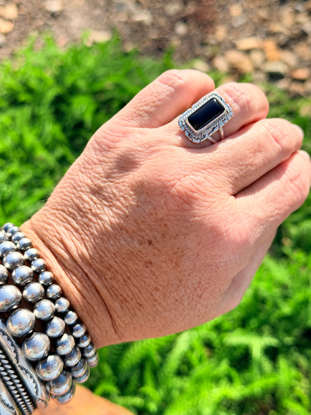 Authentic Native America Navajo Sterling Silver Black Onyx Ring By 