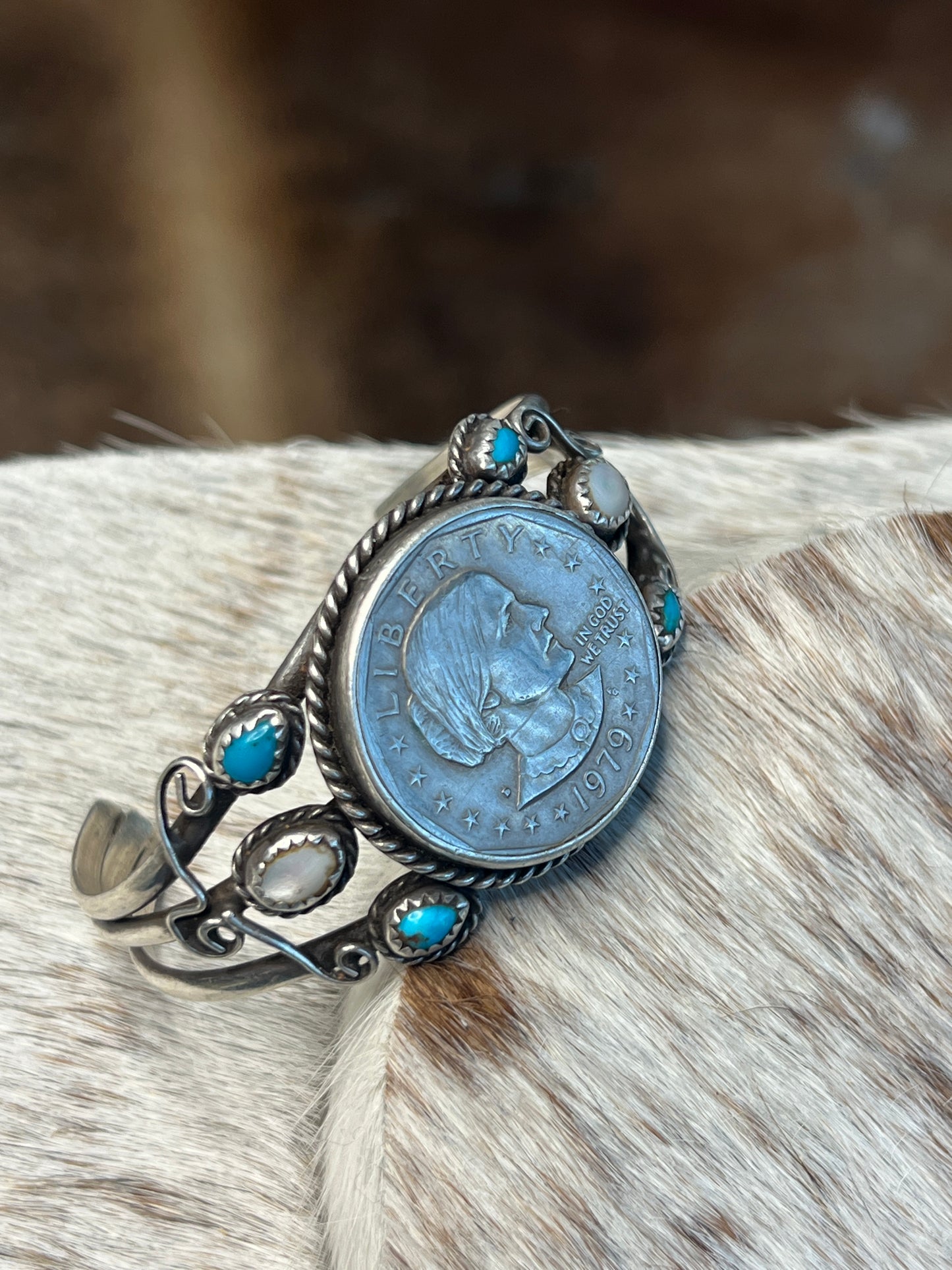 Coin Turquoise and Pearl Cuff