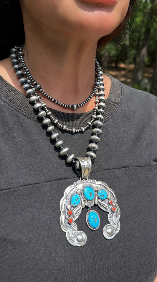 Richard Yazza Sleeping Beauty, Mediterranean Coral & Sterling Silver Naja Pendant