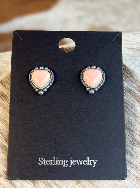 Pink Conch Heart Studs