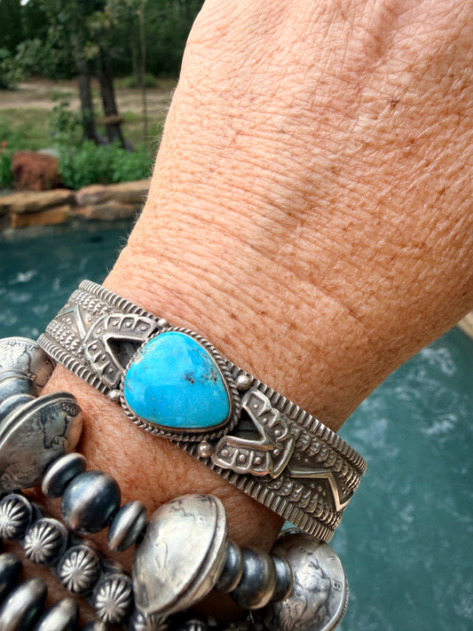 Authentic Native American Kingman Turquoise Bracelet by D Cadman
