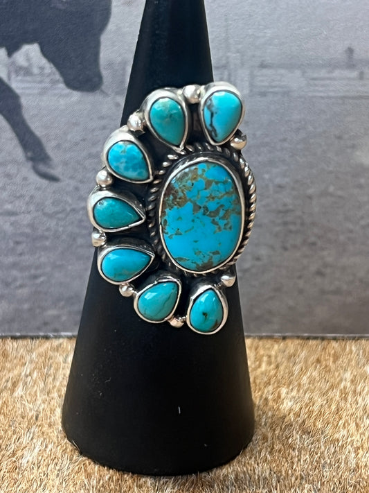 Half Cluster Turquoise Adjustable Ring by Geraldine James