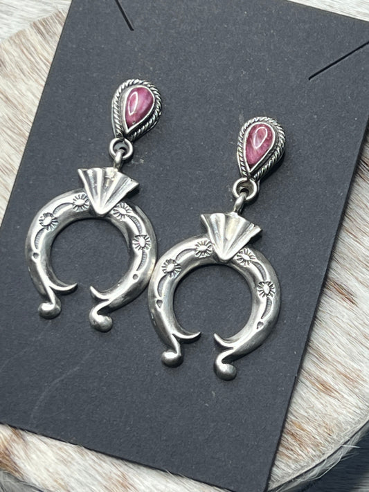 Handmade by Adrienne Gordon Sterling Silver Stamped Naja & Purple Spiny Post Dangle Earrings