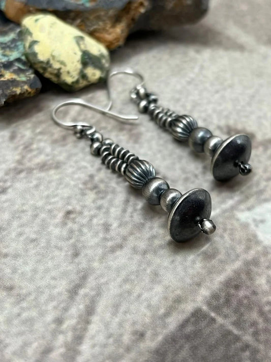 HANDMADE STERLING SILVER HOOK BEADED EARRINGS