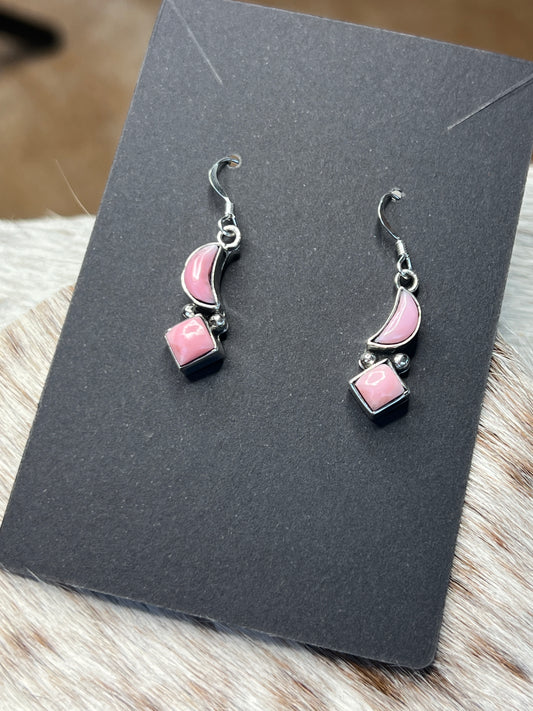 Pink Conch Moon Earrings