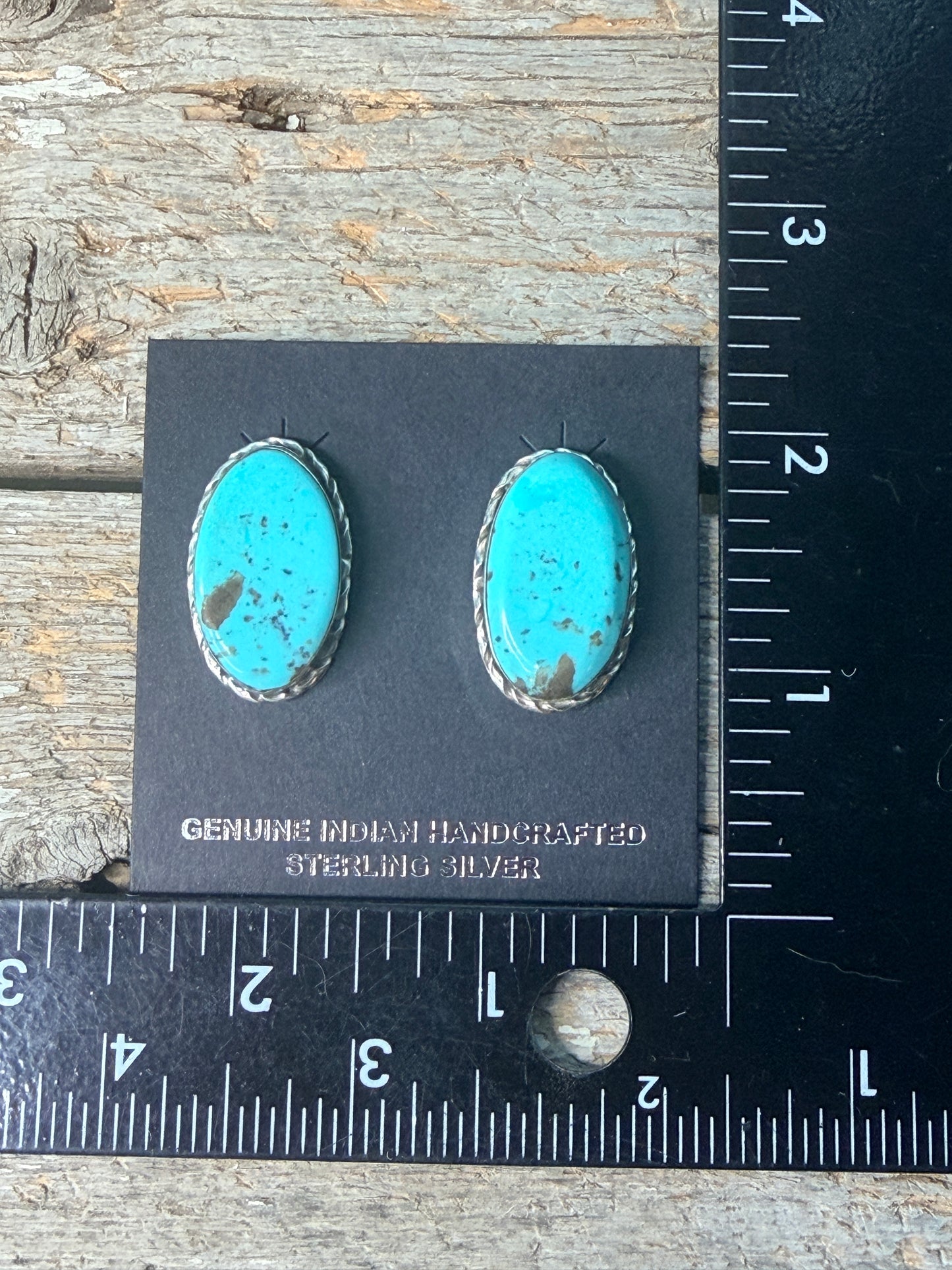 Native Made Large Oval Turquoise Post Earrings By Mike Dedman