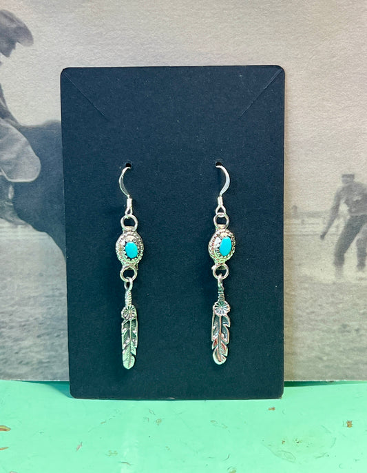 Navajo Silver Turquoise Feather Earrings