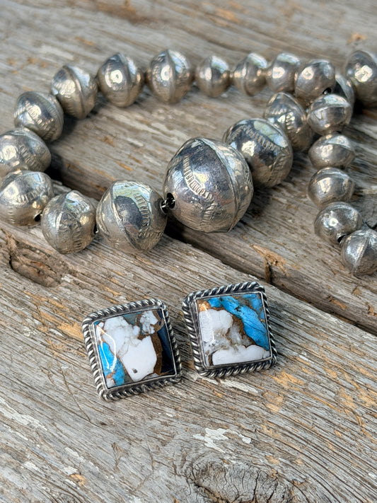 Authentic Native American Navajo Sterling Silver Kingman Krush Post Earring's By Judith Dixon