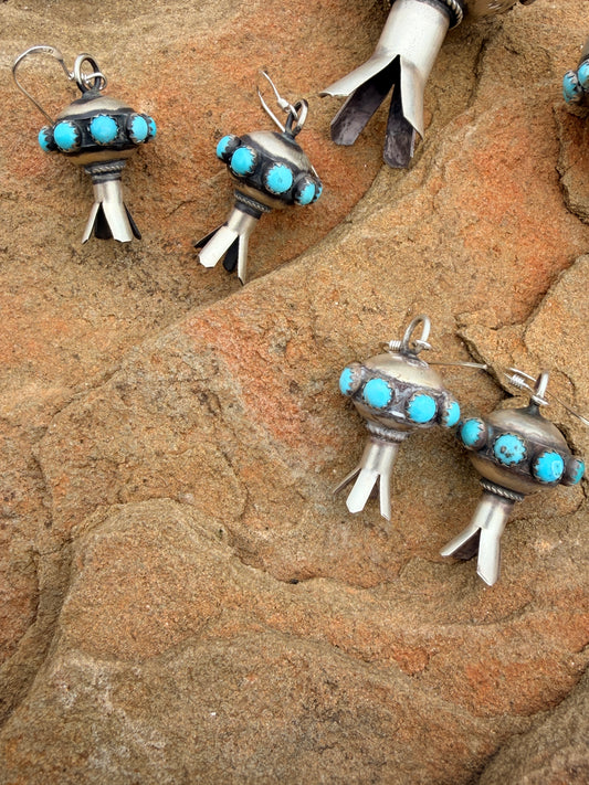 Authentic Sterling Silver Squash Blossom Earrings With Stone Accents - by Monica Smith