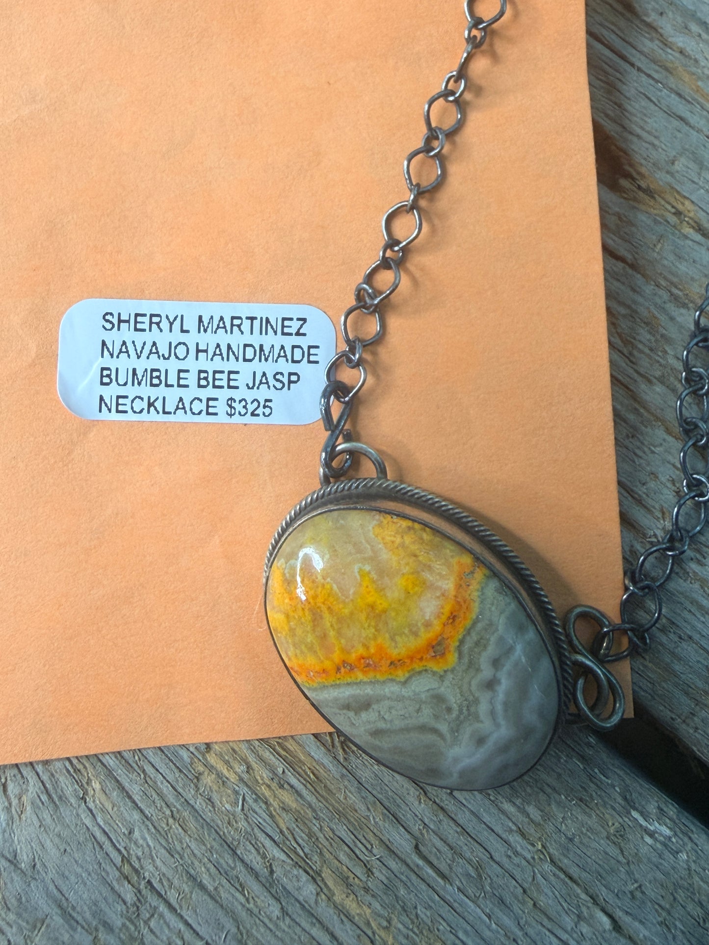 Authentic Sterling Silver Navajo Oval Bumblebee Jasper Necklace by Sheryl Martinez